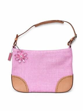 Coach M0K-8146 Hampton Baby Pink Canvas Tan Leather Shoulder Bag
